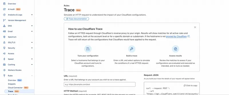 Snippets shown in Cloudflare Trace results